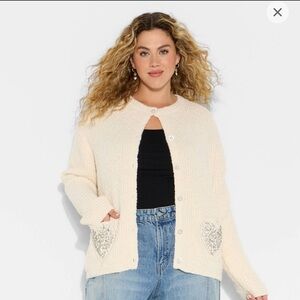 Wicked Katie Kime Cream Cardigan with Heart Pockets
